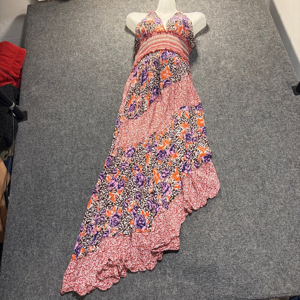 Intimately Free People Womens M Pink Orange Floral Halter High Low Maxi Dress